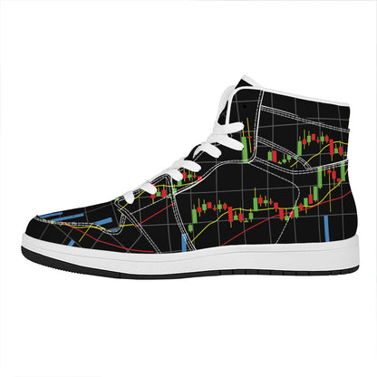 Candlestick Stock Graph Chart Print High Top Leather Sneakers