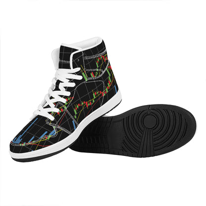 Candlestick Stock Graph Chart Print High Top Leather Sneakers