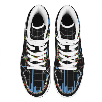 Candlestick Stock Graph Chart Print High Top Leather Sneakers