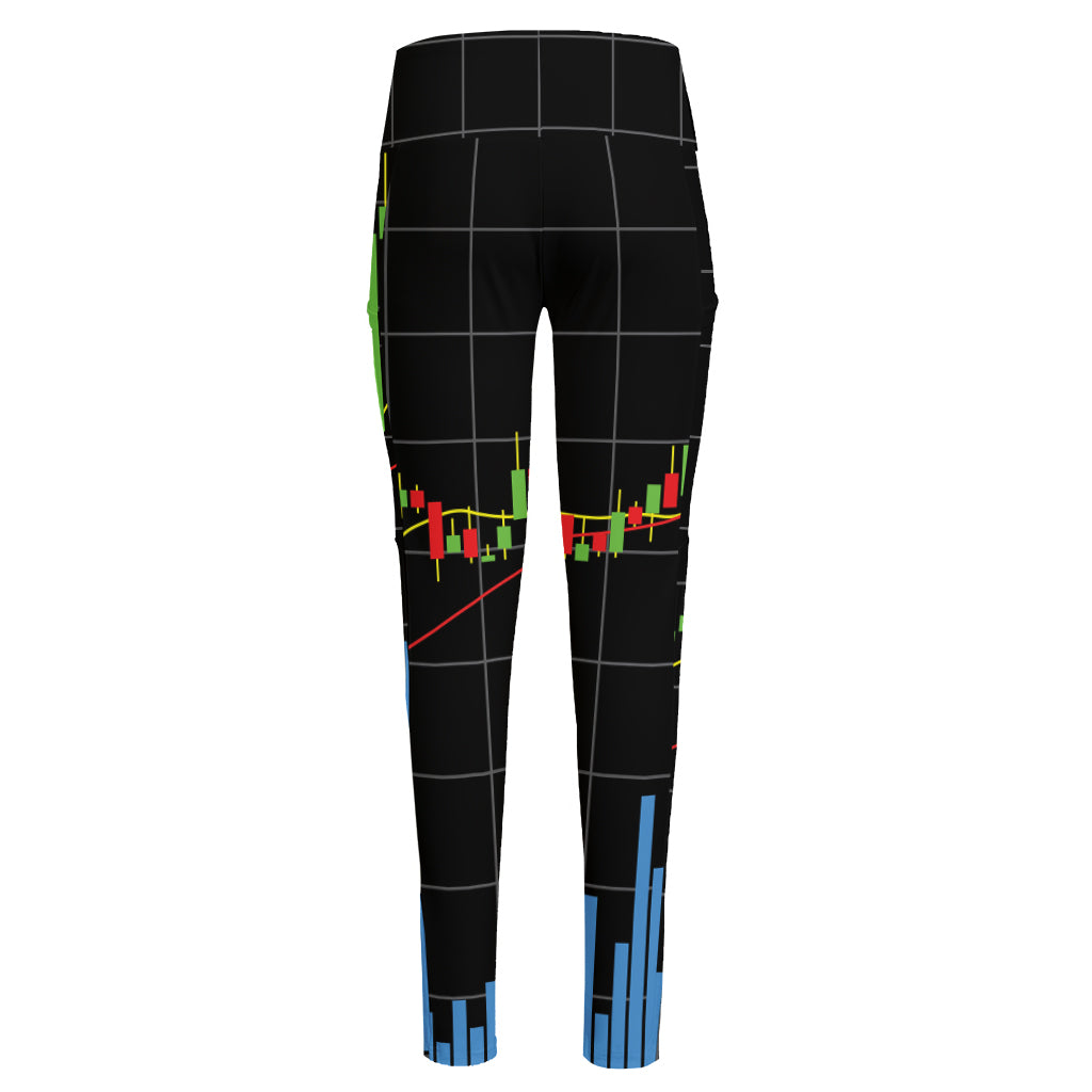 Candlestick Stock Graph Chart Print High-Waisted Pocket Leggings