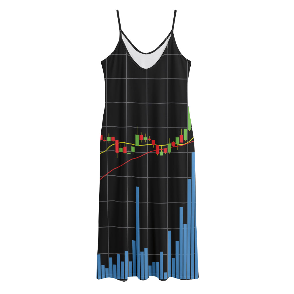 Candlestick Stock Graph Chart Print Jersey Midi Cami Dress