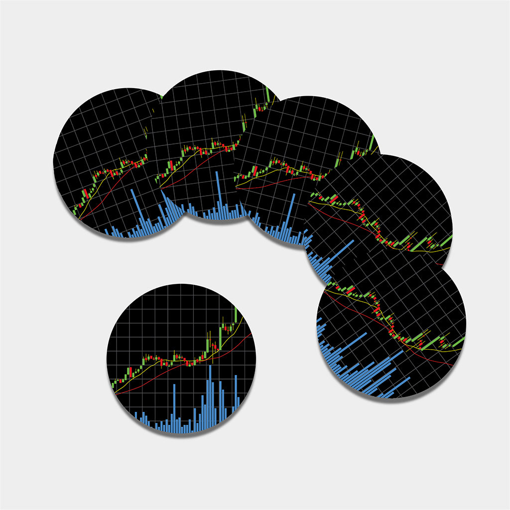 Candlestick Stock Graph Chart Print Leather Coaster Set