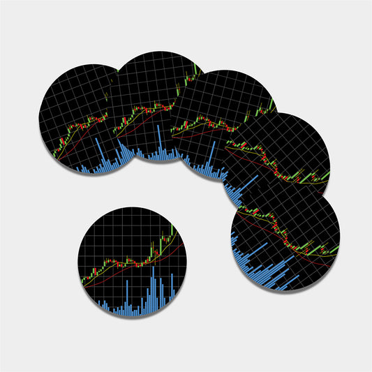 Candlestick Stock Graph Chart Print Leather Coaster Set