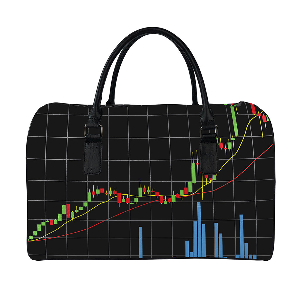 Candlestick Stock Graph Chart Print Leather Duffle Bag
