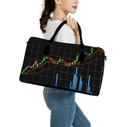 Candlestick Stock Graph Chart Print Leather Duffle Bag