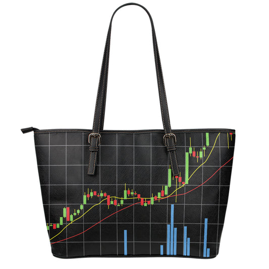 Candlestick Stock Graph Chart Print Leather Tote Bag