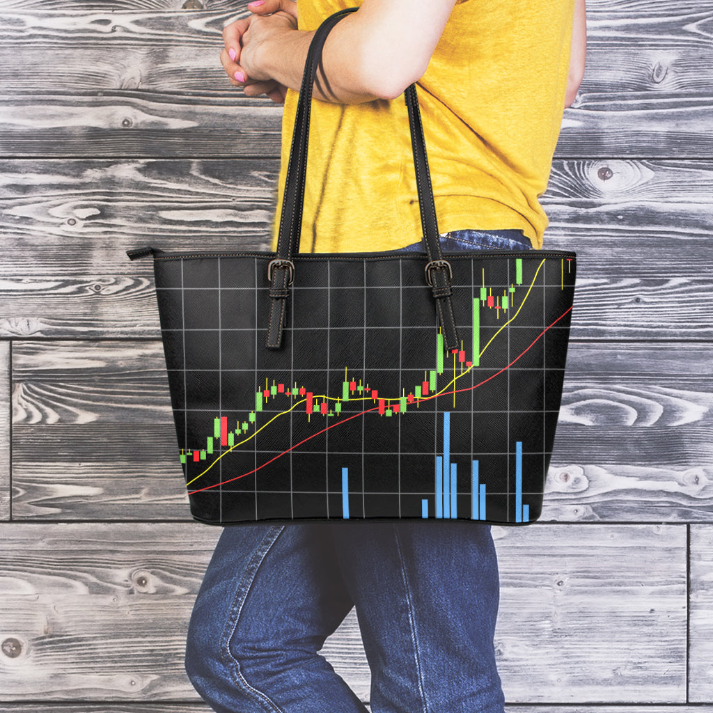 Candlestick Stock Graph Chart Print Leather Tote Bag