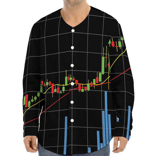 Candlestick Stock Graph Chart Print Long Sleeve Baseball Jersey