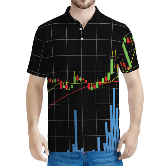 Candlestick Stock Graph Chart Print Men's Polo Shirt