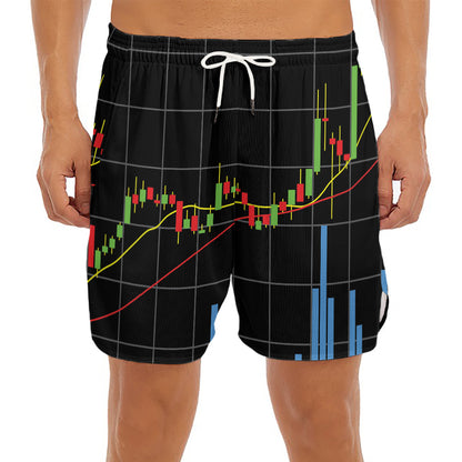 Candlestick Stock Graph Chart Print Men's Split Running Shorts