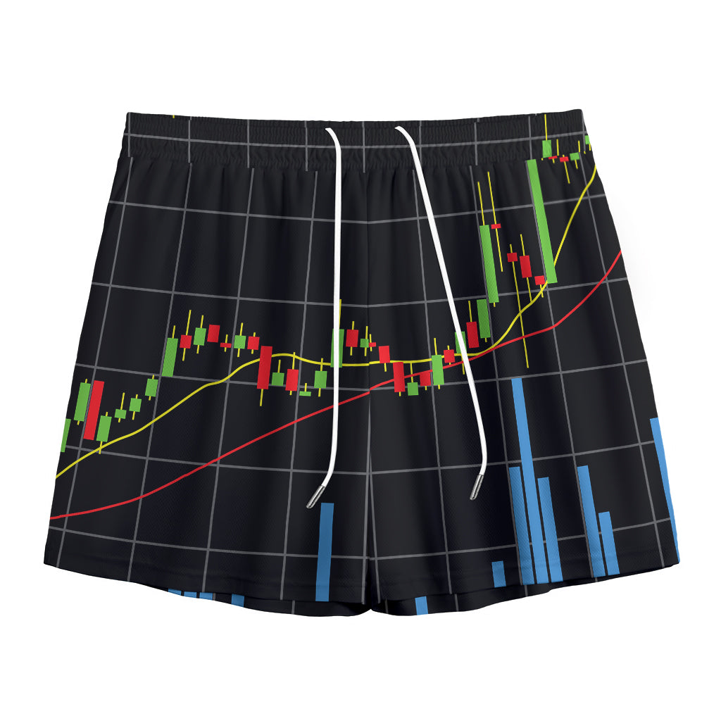 Candlestick Stock Graph Chart Print Mesh Shorts