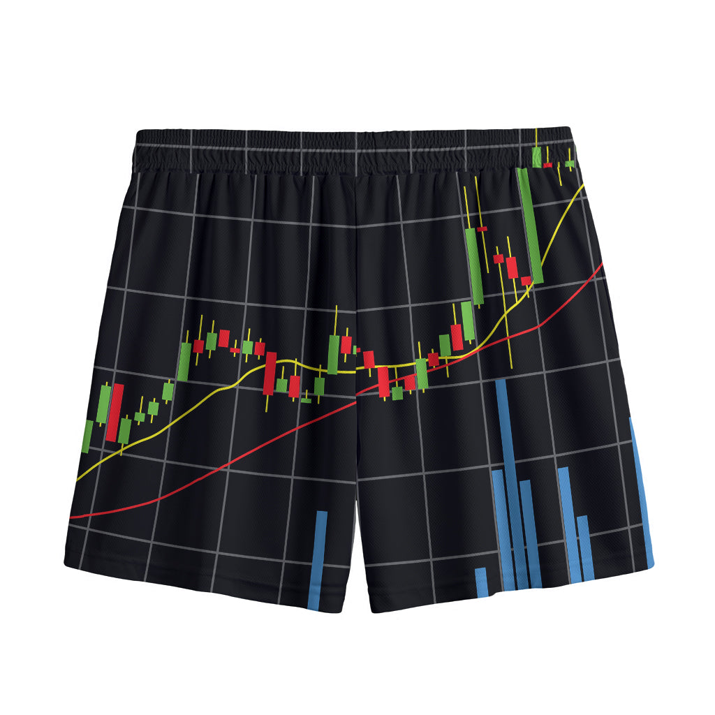 Candlestick Stock Graph Chart Print Mesh Shorts