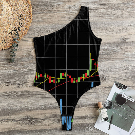 Candlestick Stock Graph Chart Print One Shoulder Bodysuit