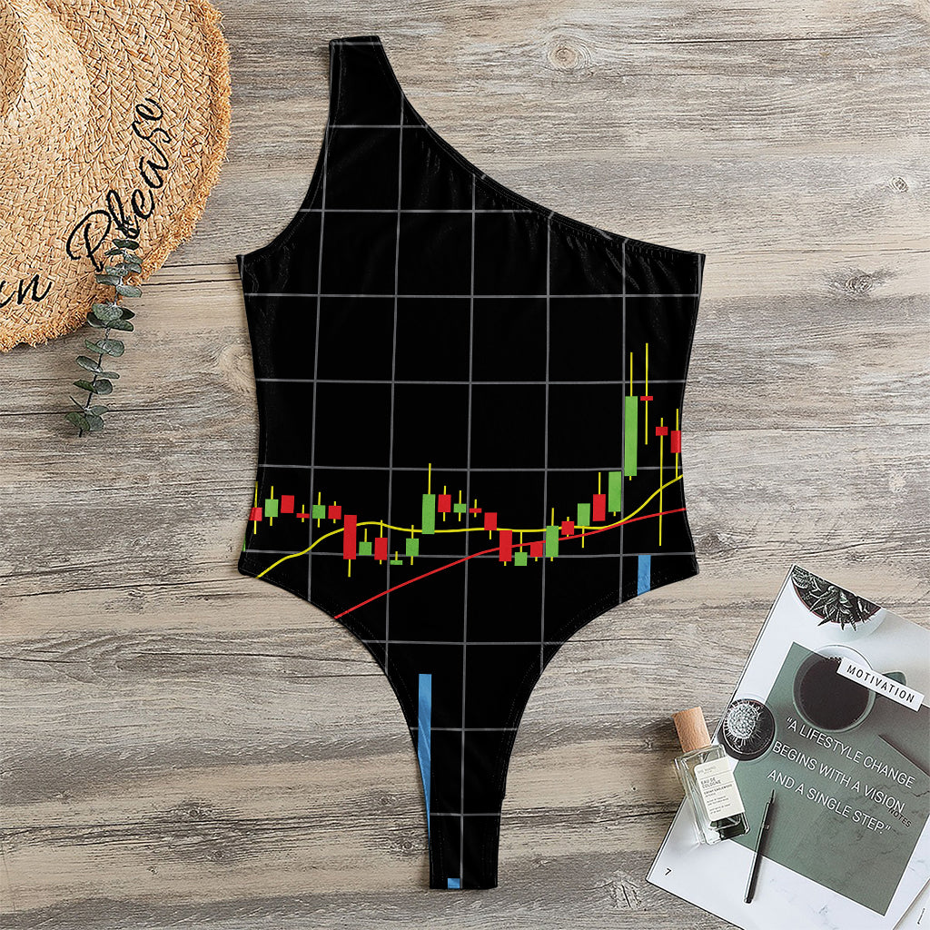 Candlestick Stock Graph Chart Print One Shoulder Bodysuit