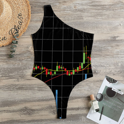 Candlestick Stock Graph Chart Print One Shoulder Bodysuit