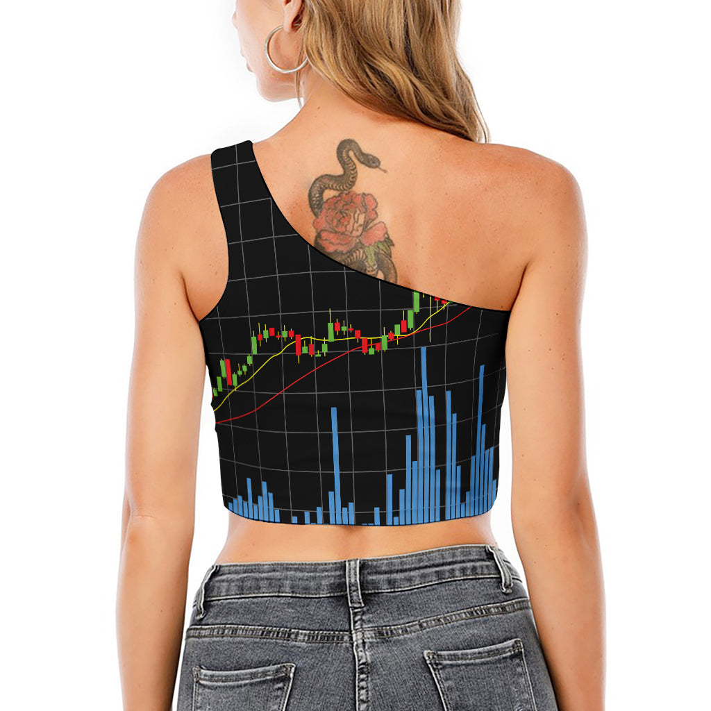 Candlestick Stock Graph Chart Print One Shoulder Crop Top
