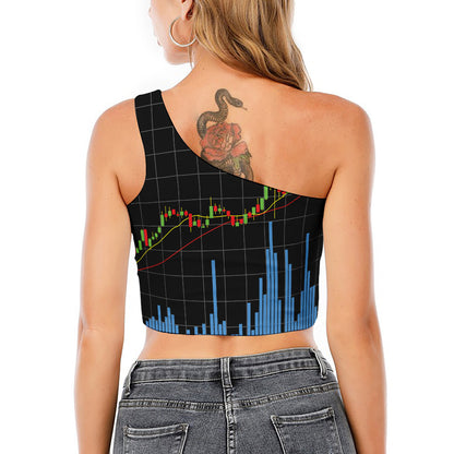 Candlestick Stock Graph Chart Print One Shoulder Crop Top