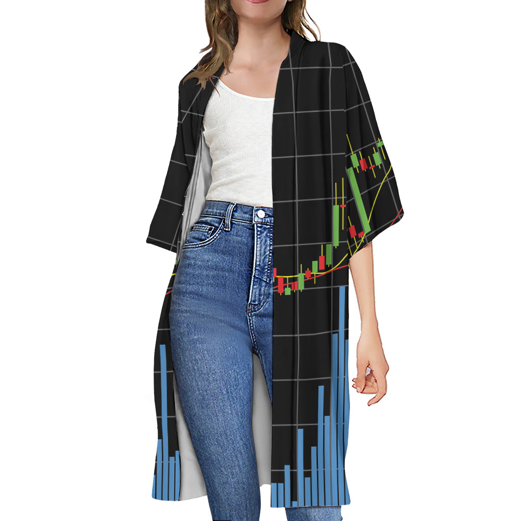 Candlestick Stock Graph Chart Print Open Front Beach Cover Up