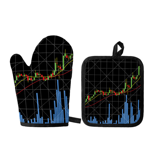 Candlestick Stock Graph Chart Print Oven Mitt And Pot Holder Set