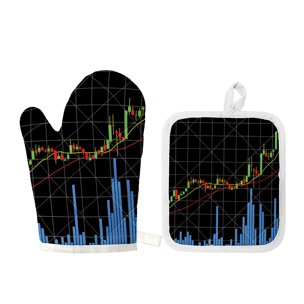Candlestick Stock Graph Chart Print Oven Mitt And Pot Holder Set