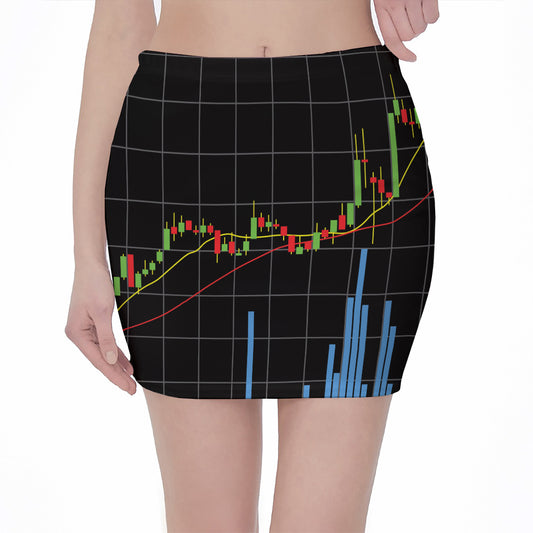 Candlestick Stock Graph Chart Print Pencil Mini Skirt