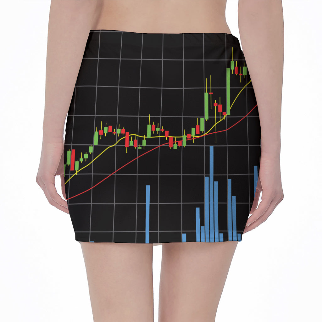 Candlestick Stock Graph Chart Print Pencil Mini Skirt