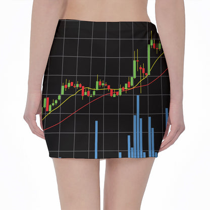 Candlestick Stock Graph Chart Print Pencil Mini Skirt