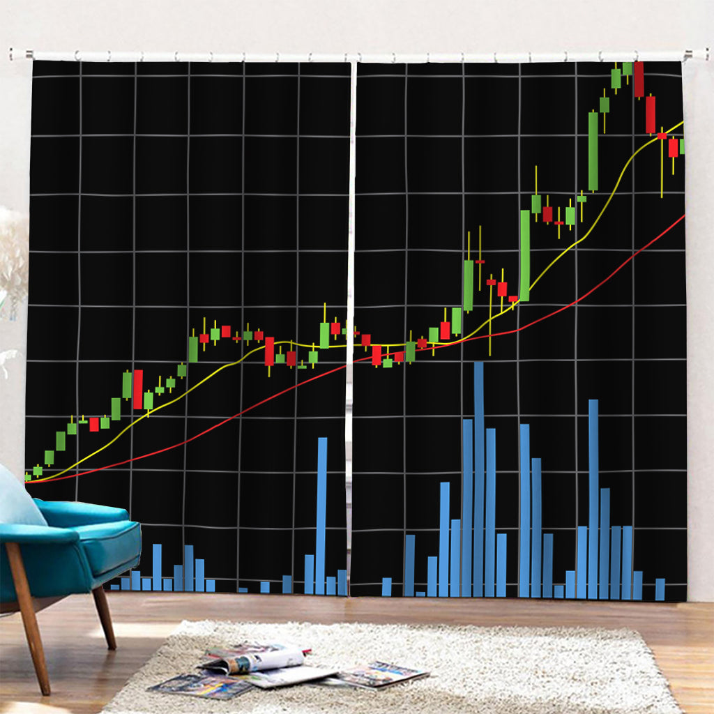 Candlestick Stock Graph Chart Print Pencil Pleat Curtains