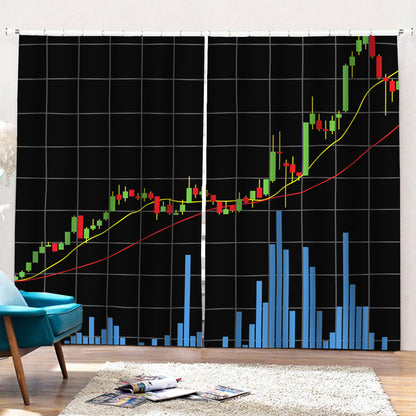 Candlestick Stock Graph Chart Print Pencil Pleat Curtains