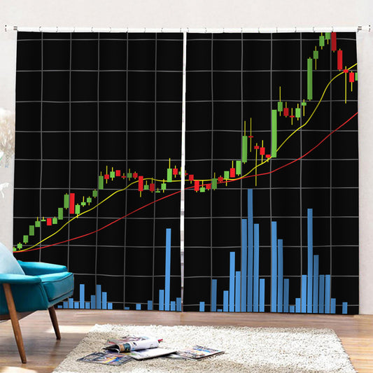 Candlestick Stock Graph Chart Print Pencil Pleat Curtains