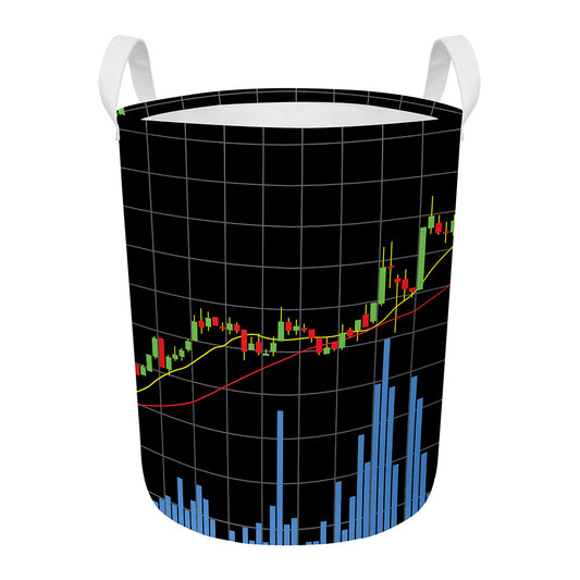 Candlestick Stock Graph Chart Print Round Laundry Basket