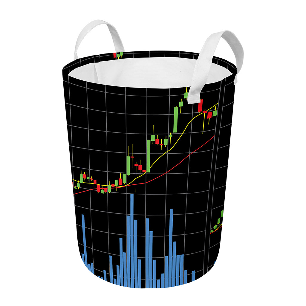 Candlestick Stock Graph Chart Print Round Laundry Basket