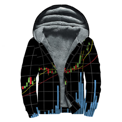 Candlestick Stock Graph Chart Print Sherpa Lined Zip Up Hoodie