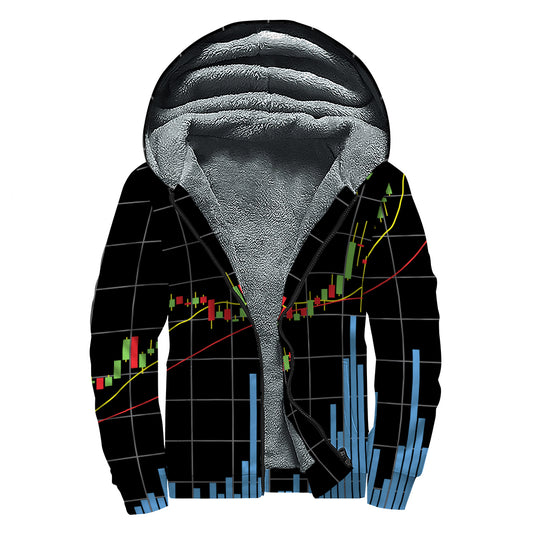 Candlestick Stock Graph Chart Print Sherpa Lined Zip Up Hoodie