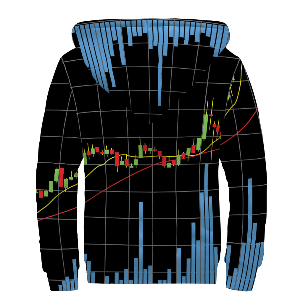 Candlestick Stock Graph Chart Print Sherpa Lined Zip Up Hoodie