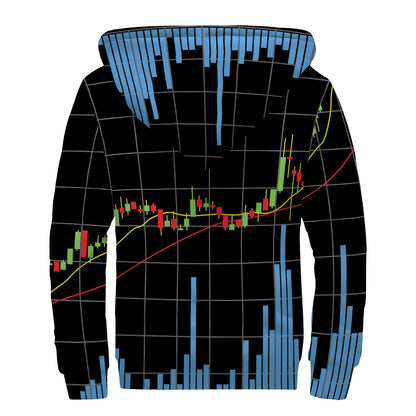 Candlestick Stock Graph Chart Print Sherpa Lined Zip Up Hoodie