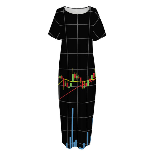 Candlestick Stock Graph Chart Print Short Sleeve Long Nightdress