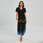 Candlestick Stock Graph Chart Print Short Sleeve Maxi Dress