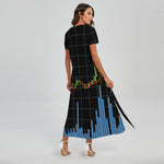 Candlestick Stock Graph Chart Print Short Sleeve Maxi Dress