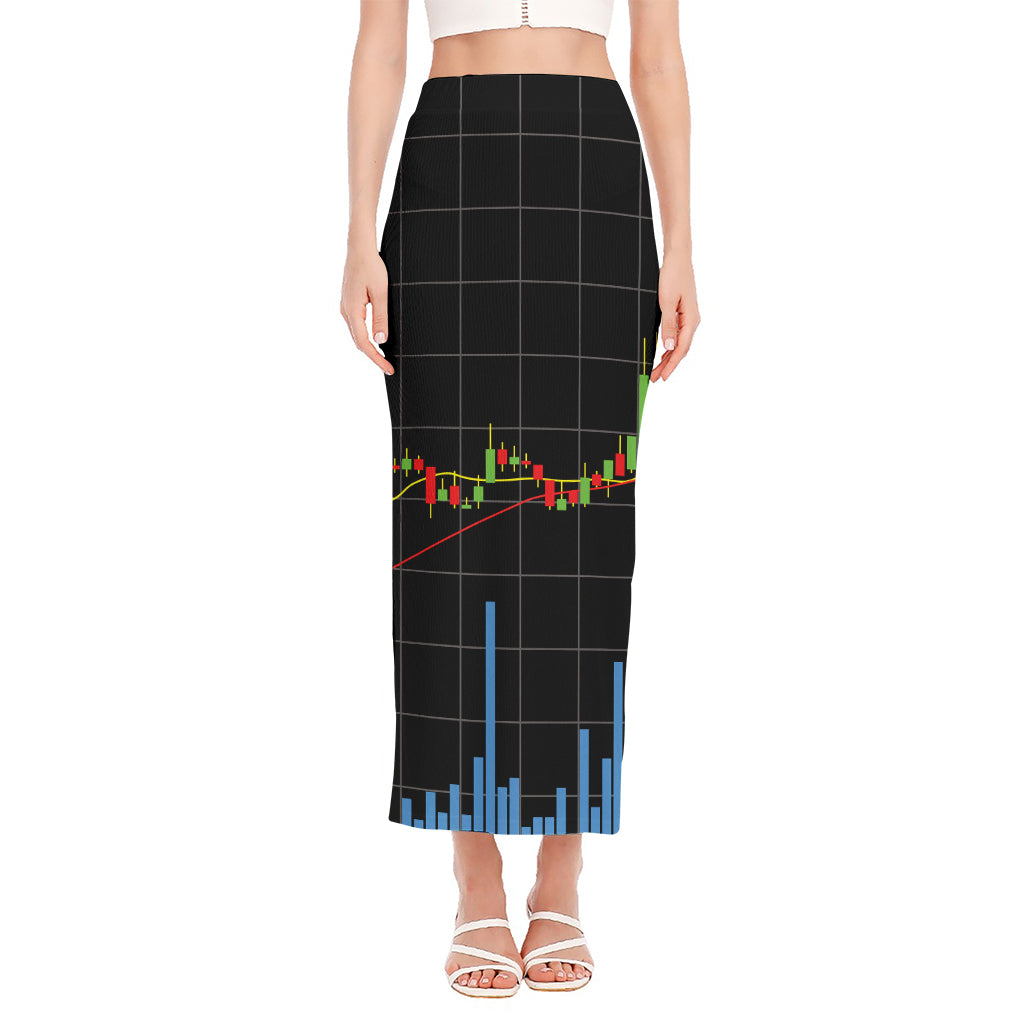 Candlestick Stock Graph Chart Print Side Slit Maxi Skirt