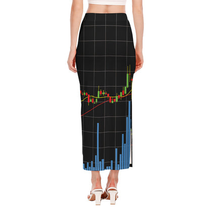 Candlestick Stock Graph Chart Print Side Slit Maxi Skirt