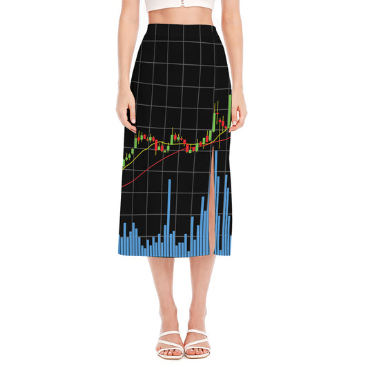 Candlestick Stock Graph Chart Print Side Slit Midi Skirt