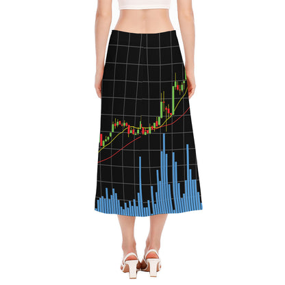 Candlestick Stock Graph Chart Print Side Slit Midi Skirt