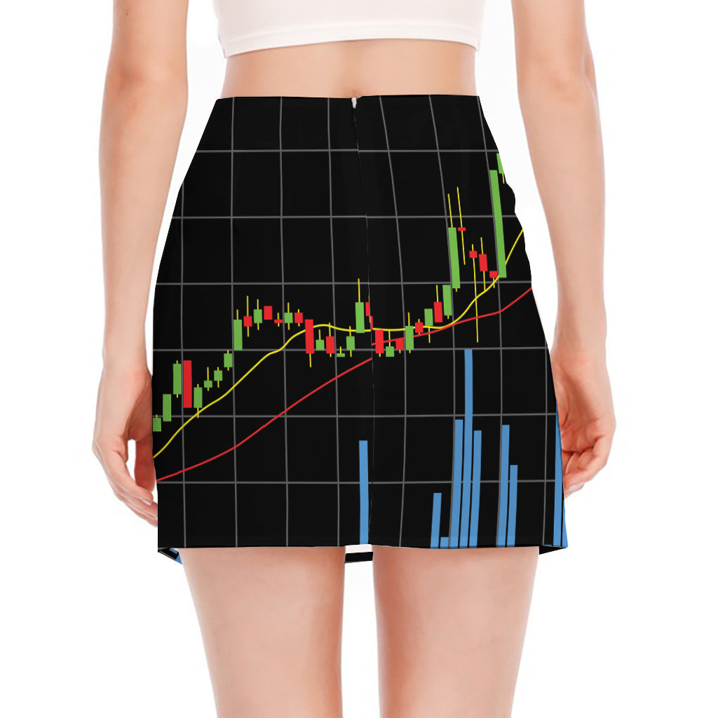 Candlestick Stock Graph Chart Print Side Slit Mini Skirt
