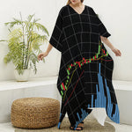 Candlestick Stock Graph Chart Print Silk V-Neck Kaftan Dress