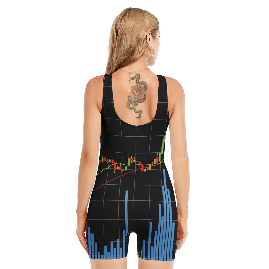 Candlestick Stock Graph Chart Print Sleeveless One Piece Swimsuit