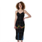 Candlestick Stock Graph Chart Print Slim Fit Midi Cami Dress