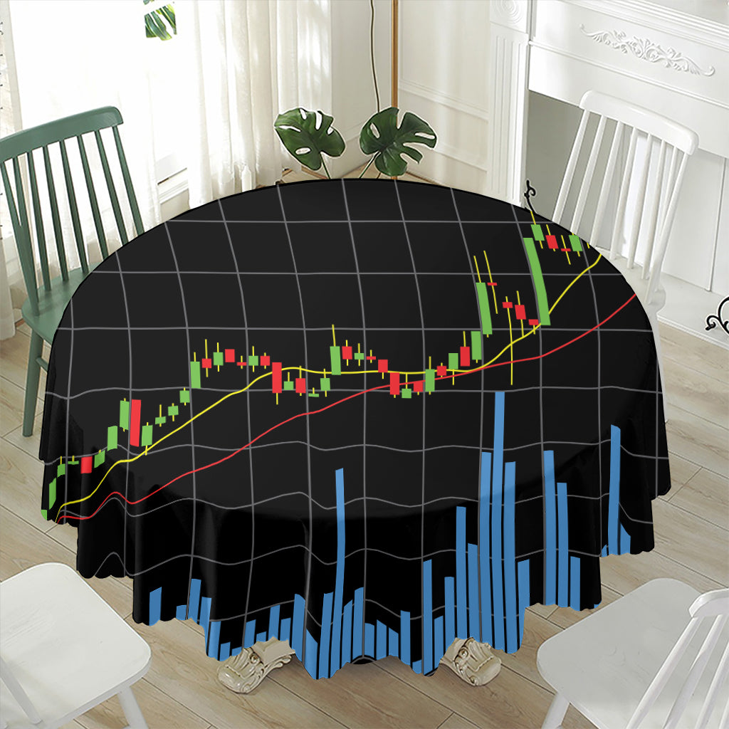 Candlestick Stock Graph Chart Print Waterproof Round Tablecloth