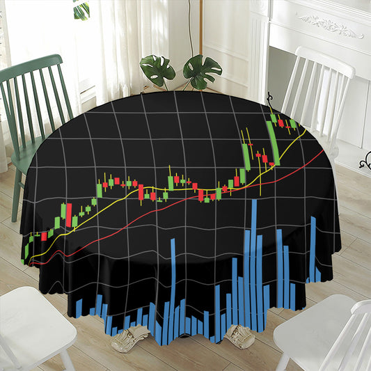 Candlestick Stock Graph Chart Print Waterproof Round Tablecloth