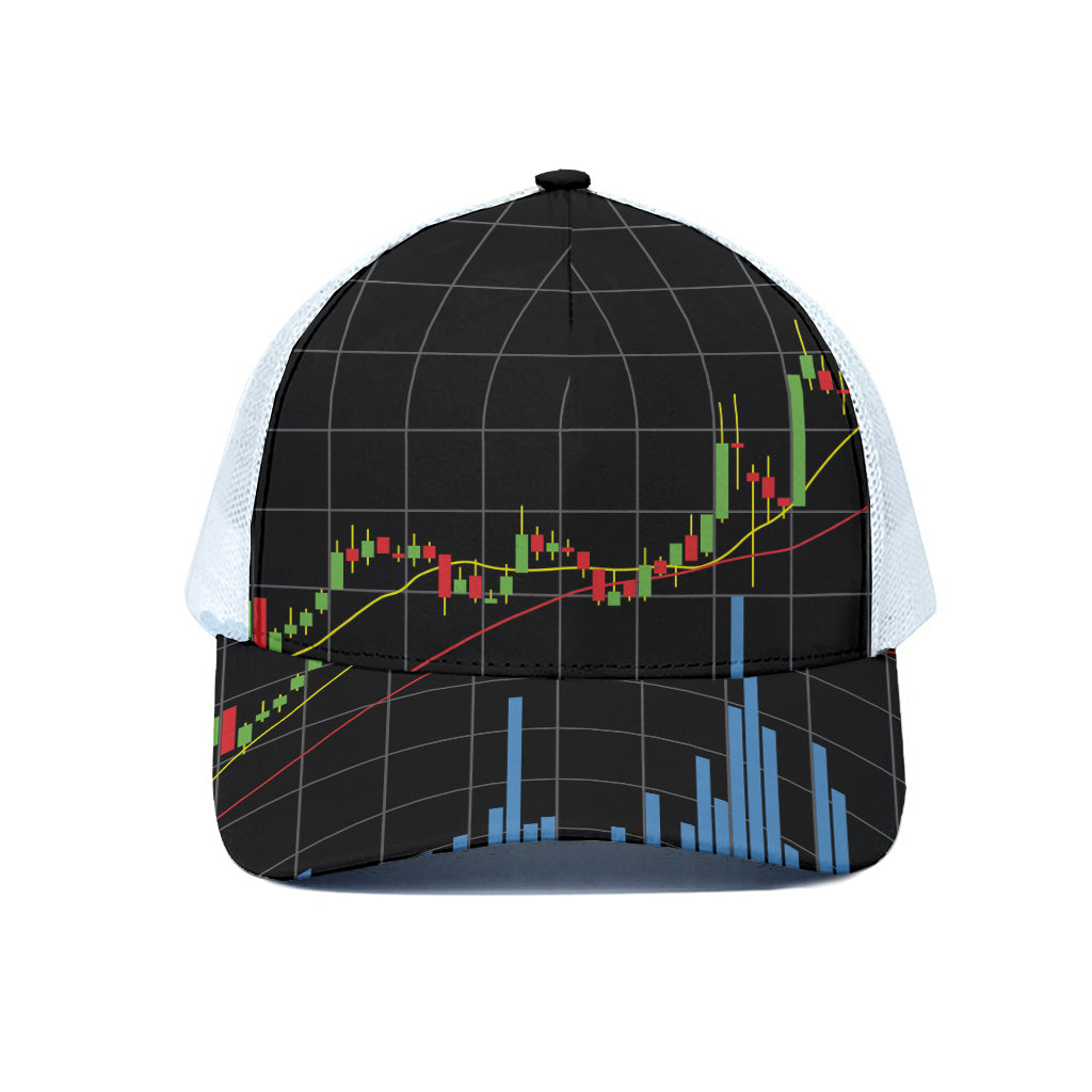 Candlestick Stock Graph Chart Print White Mesh Trucker Cap